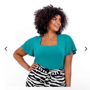 K Jordan Square Neck Flutter-Sleeved Top